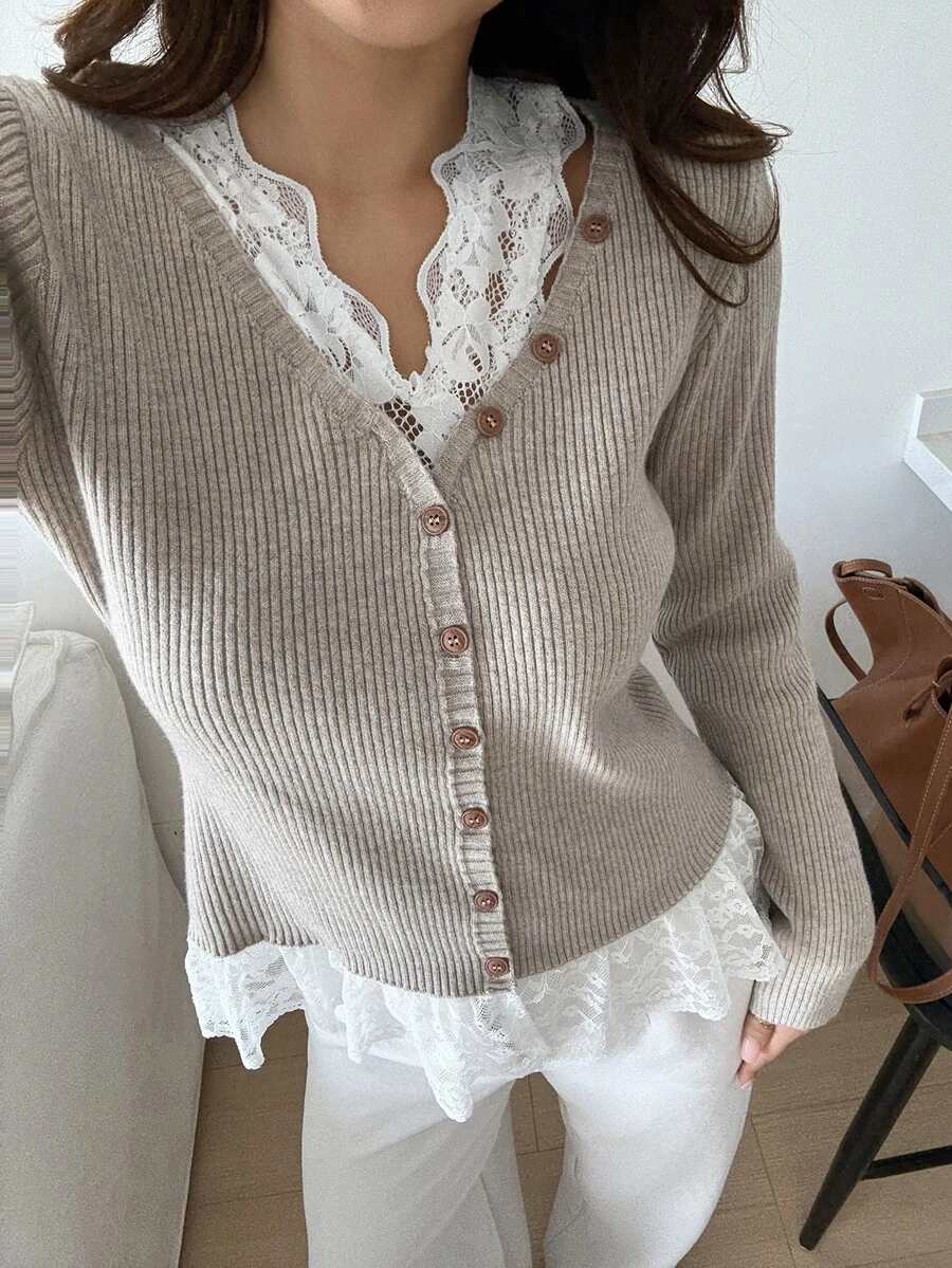 Livesso Women's Winter Apricot Round Neck Long Sleeve Cable Knit Slim Fit Ribbed Casual Sweater - Apricot - View 1