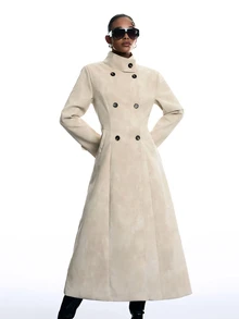 LYSMO Women's Double-Breasted Long Sleeve Trench Coat - Khaki - View 4