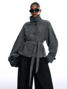 LYSMO Women's Fashion Versatile Daily Overcoat - Black and White - View 8
