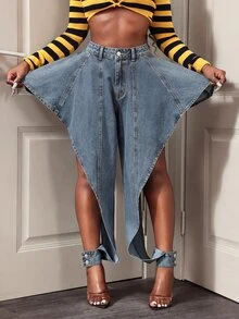 Slaydiva Women's Sexy Design Button Cut Denim Jeans,Fall/Winter,New Year Look - Dark Wash - View 7