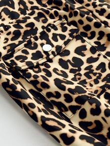 EMERY ROSE Plus Size Women's Leopard Print Cargo Pocket Skinny Casual Pants - Khaki - View 7