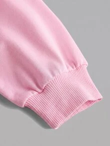 SHEIN Girlism 青少年女孩休閒日常短版紋理長袖蝴蝶結印花運動衫 - 粉色 - 查看 3