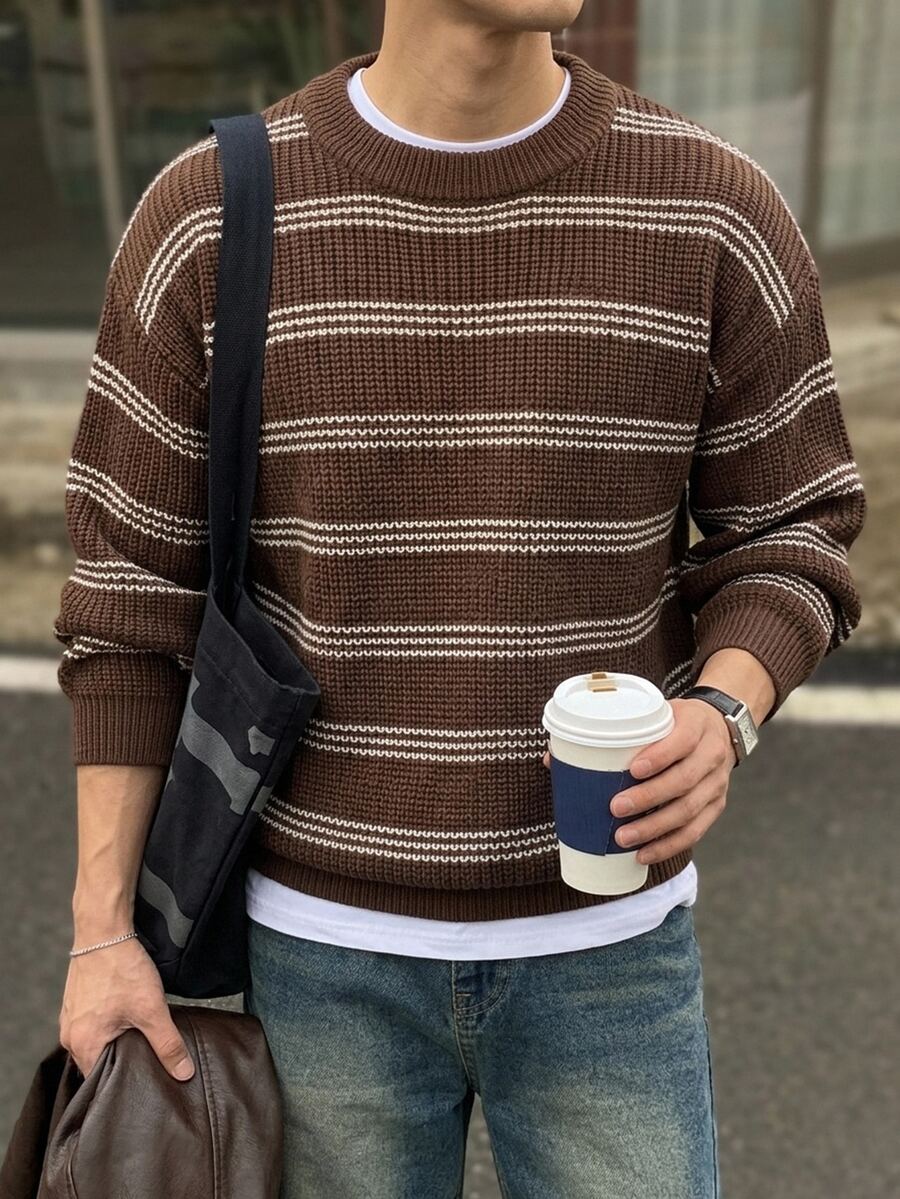 DAZY Men's Autumn Striped Crew Neck Long Sleeve Casual Sweater - Multicolor - View 1