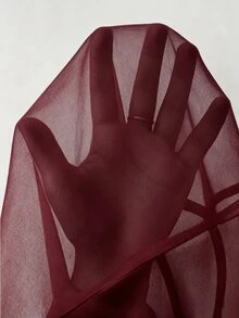 SHEIN Raffinéa Women's Elegant Spaghetti Strap Jumpsuit With Mesh Cape Top Set - Burgundy - View 6