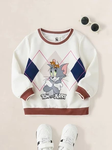 TOM & JERRY X SHEIN Young Boy Geometric Print Long Sleeve Crew Neck Sweatshirt TOM & JERRY - Multicolor - View 1