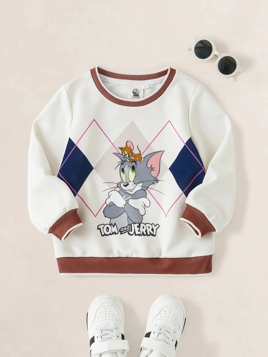 TOM & JERRY X SHEIN Young Boy Geometric Print Long Sleeve Crew Neck Sweatshirt TOM & JERRY - Multicolor - View 1