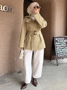 DAZY Women's Fashion Button Long Sleeve Lapel Trench Coat - Khaki - View 5