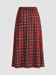 Firerie Plus Size Elegant Plaid Pattern Skirt - Suitable For Commute, Office, Party And Wedding (Autumn, Red) - Red - View 2