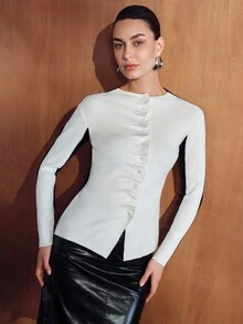 MOTF PREMIUM WOMEN'S COLORBLOCK CASUAL VERSATILE DAILY WEAR LONG SLEEVE SWEATER - Black and White - View 5