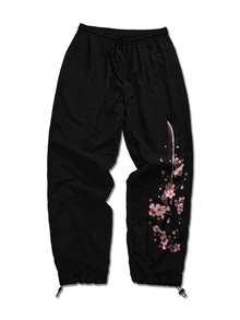 Sport MetroGents 男士彈性抽繩腰花卉印花時尚休閒寬鬆長褲 - 黑色 - 查看 3