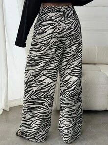 Livesso Women's Street Fashion Zebra Print Loose Fit Jeans - Black and White - View 2