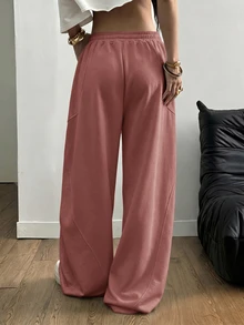 SHEIN Tall CURVE 大尺碼女款街頭風外出套裝 彈性腰頭 舒適灰色 - 紅木色 - 查看 2