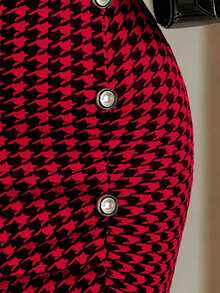 Fine & Folde Women's Houndstooth Casual Versatile Daily Skirt - Red - View 4