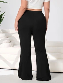 Solflare Plus Size Women Solid Color High Waist Casual Versatile Flare Pants - Black - View 2