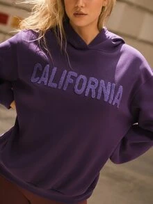Voyena Women's Plus Size Letter Print Casual Everyday Hooded Sweatshirt Fall - Purple - View 7