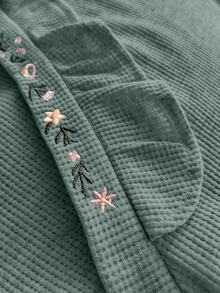 SHEIN Long Sleeve Embroidery On The Collar And Front Tie Detailed Casual Dusty Pink Lounge Set - Mint Green - View 8