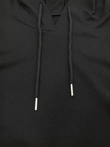 Linhara CURVE Plus Size Casual Hooded 2 In 1 Sweatshirt, Striped Ruffle Hem, Drawstring Cuffs, Flattering Long Sleeve Top - Black - View 3