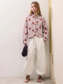 Nöista Oversized Cropped Jacket With Chinese Buttons, Casual Fall Jacket For Women, Layering Piece, Smart Casual Cozy - Pink - View 5
