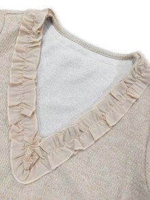 LUMIGAL Autumn/Winter Casual Textured Fabric Khaki Ruffle V-Neck Long Sleeve Women's Dress - Apricot - View 8