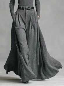 Glimmora Women's Solid Color Pocket Elastic Waist Oversized Hem Skirt, Autumn/Winter - Grey - View 3