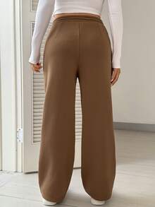 SHEIN Maternity Solid Color Casual Versatile Daily Wear Sweatpants - Brown - View 2