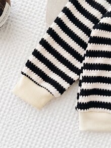 LMoss Kids 女童幼兒休閒條紋圓領長袖衛衣褲子2件套 - 黑色 - 查看 7