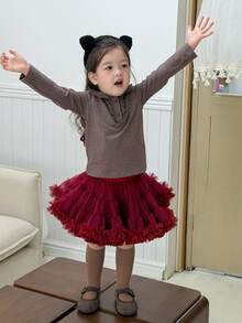 DAZY Infant (Girl) Casual Long Sleeve Top With Turn-Down Collar And Ruffle Trim - Coffee Brown - View 8