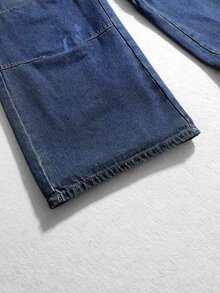 ROMWE MEN Street Life Men's Wide Leg Jeans With Pocket, Letter Pattern, Gradient Color And Distressed Wash - Blue - View 5