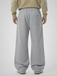 DAZY Autumn/Winter Thermal Lined Waistband Patch Elastic Waist Light Gray Straight Leg Men's Sweatpants - Light Grey - View 2
