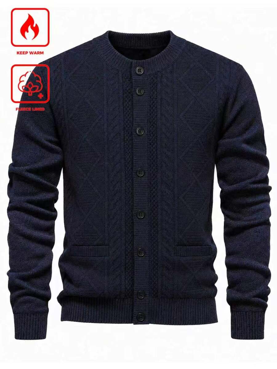 Manfinity Homme Cardigan Rajut Pria Musim Gugur/Dingin, Formal, Pakaian Sehari-hari, Untuk Musim Gugur, Gaya Upacara untuk Berpergian - Navy Blue - View 1