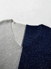 SHEIN Fall Winter Color‑Block V‑Neck Knit Sweater, Contrast Split Color Long Sleeve Loose Top - Light Grey - View 8