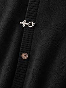 Manfinity Homme Men's Long Sleeve Casual Knit Cardigan With Airplane Buckle Placket - Black - View 8