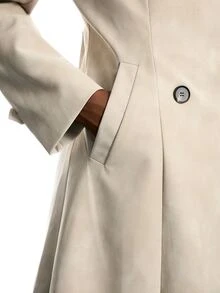 LYSMO Women's Double-Breasted Long Sleeve Trench Coat - Khaki - View 9