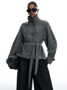 LYSMO Women's Fashion Versatile Daily Overcoat - Black and White - View 1