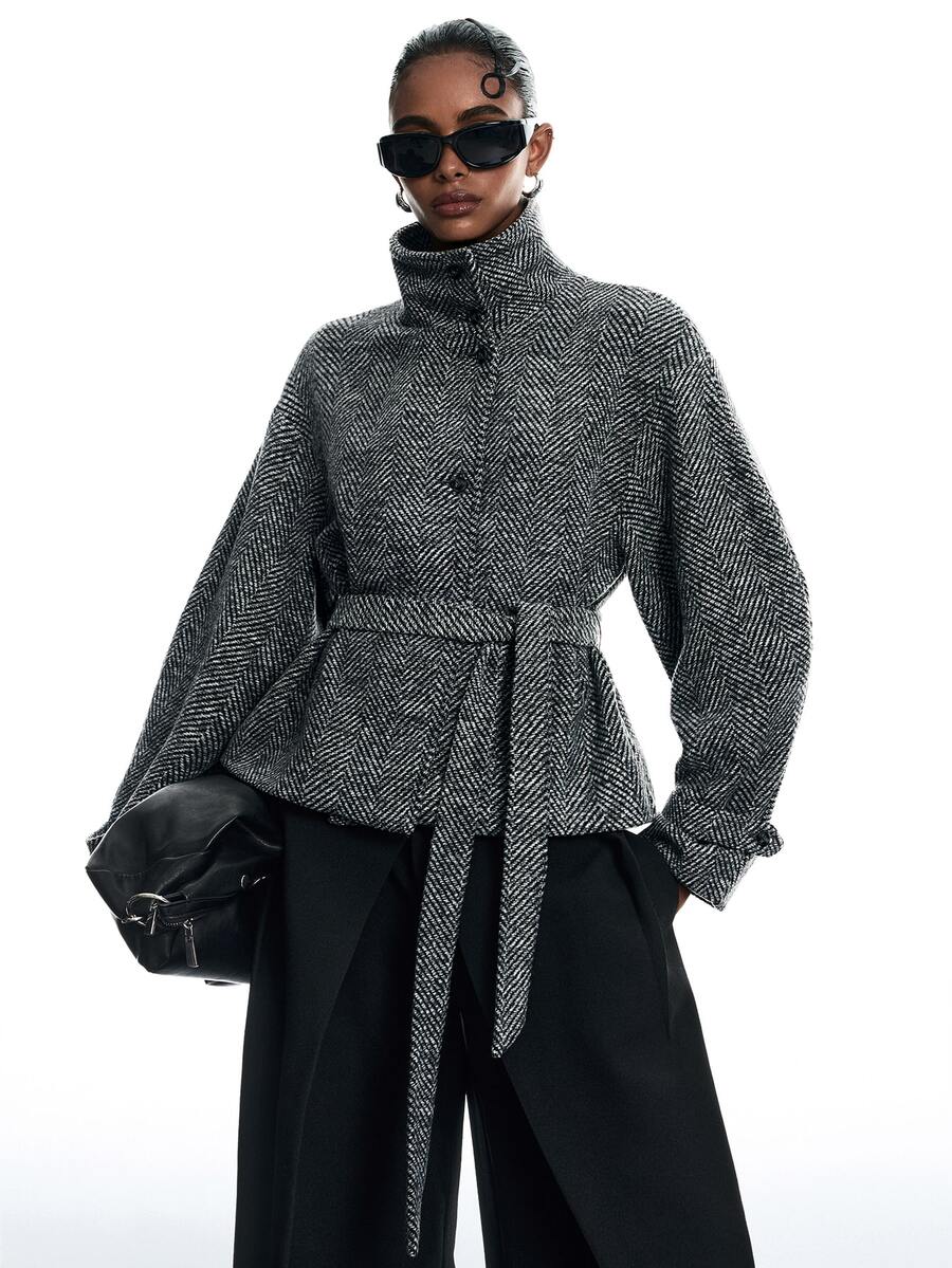 LYSMO Women's Fashion Versatile Daily Overcoat - Black and White - View 1