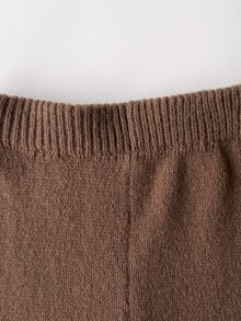 Girls' Autumn Knit Set, Heart Hollow Bow Cardigan + Draped Straight Leg Pants, Soft Coffee Color 2 Pieces Set - Coffee Brown - View 4