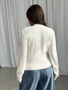 GalTyme Plus Size Women's Lace Patchwork Casual Daily Long Sleeve Sweater - Beige - View 2