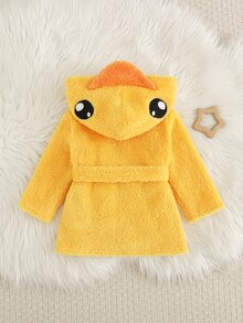 Cozy Pixies Kids Young Boy Casual Daily Comfortable Yellow Duck Cute Cartoon Pattern Plush Open Front Long Sleeve Morning Robe Loungewear - Blue - View 2
