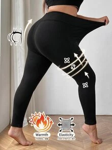 SHEIN CURVE+ Plus Size Thick Black Leggings, Suitable For Winter 5XL-8XL - Black - View 2