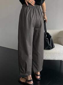 DAZY 女款商務休閒純色百褶長褲 - 灰色 - 查看 2
