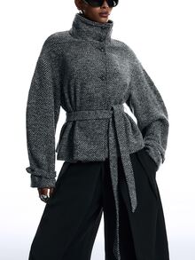 LYSMO Women's Fashion Versatile Daily Overcoat - Black and White - View 6