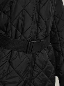 SHEIN ICON Women's Plus Size Quilted Diamond Pattern Black Ski Jumpsuit - Black - View 7