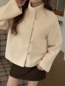 K-Vae Women's Autumn/Winter Lamb Wool Single-Breasted Coat, Beige - Apricot - View 4
