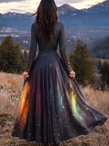 SHEIN Women's Long Starry Print Elegant Dress - Multicolor - View 2
