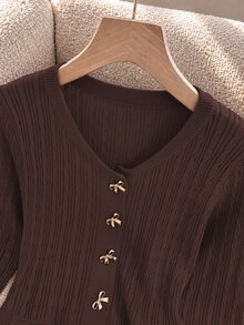 GlowEve CURVE Plus Size Women's Solid Color Casual Versatile Daily Wear Cardigan - Coffee Brown - View 6