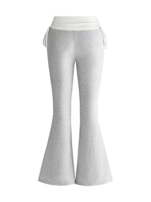 ROMWE Grunge Punk Versatile Black Drawstring Women's Flare Pants - Grey - View 2