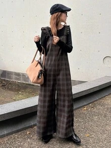 FRIFUL Women's Plaid Casual Versatile Everyday Jumpsuit - Black - View 7