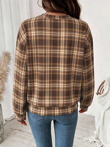 Comfylo 女款英式蘇格蘭格紋休閒簡約大尺碼衛衣，適合感恩節與聖誕節穿搭 - 彩色 - 查看 2