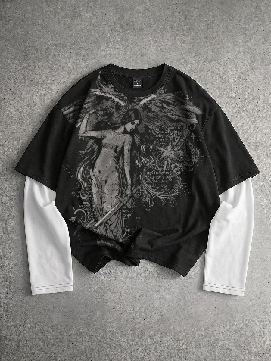 ROMWE MEN Street Life Teen Boy Hip-Hop Long Sleeve Patchwork Colorblock ...