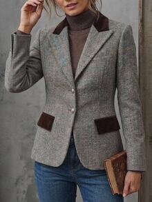 Solivie Women's Autumn/Winter Wool Blend Blazer Going Out Outfit Plaid Shirt Basic Blouses Work Outfits For Women - Multicolor - View 3